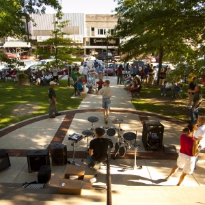 Live band performance in downtown